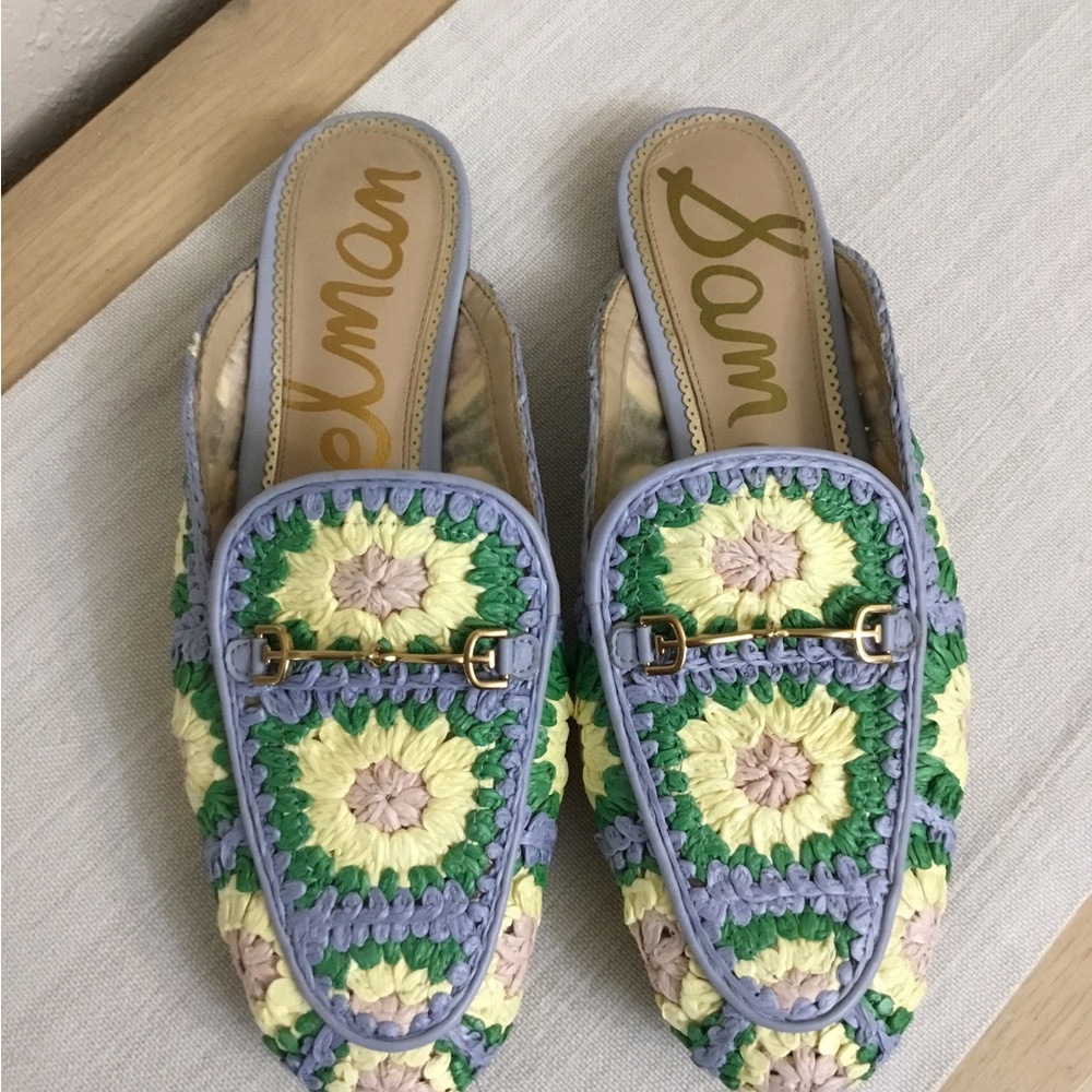 Sam Edelman Linnie Crochet Mule Loafers in Lavender, Pale Green and Cream Sz.9 - Picture 7 of 10